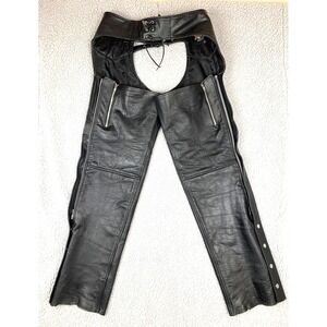 Xelement Leather Motorcycle Chaps Black Size 36 Lace Back Zip Legs